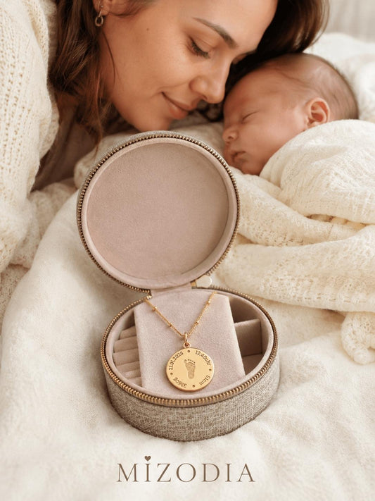 Persönlicher Geburtsdaten Schmuck als Geschenk zur Geburt für Mama in hochwertiger Geschenkbox