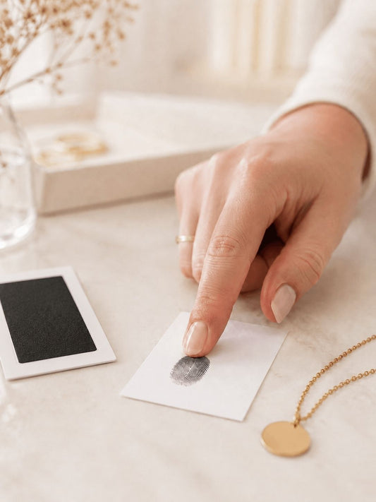 Fingerabdruck-Kette mit graviertem Abdruck in heller, hochwertiger Szene